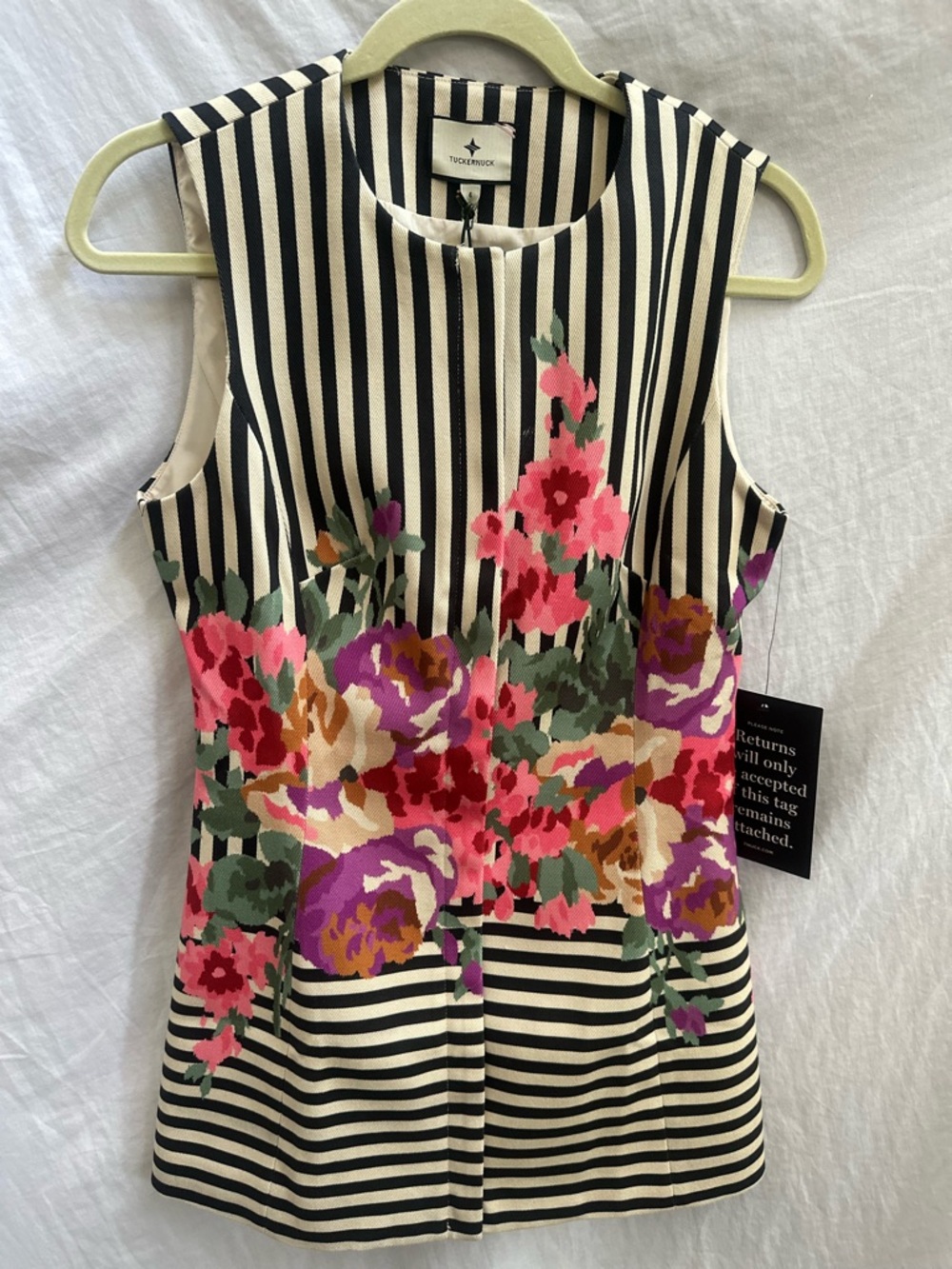 Tuckernuck Black & White Striped Tank with Pink Floral Panel